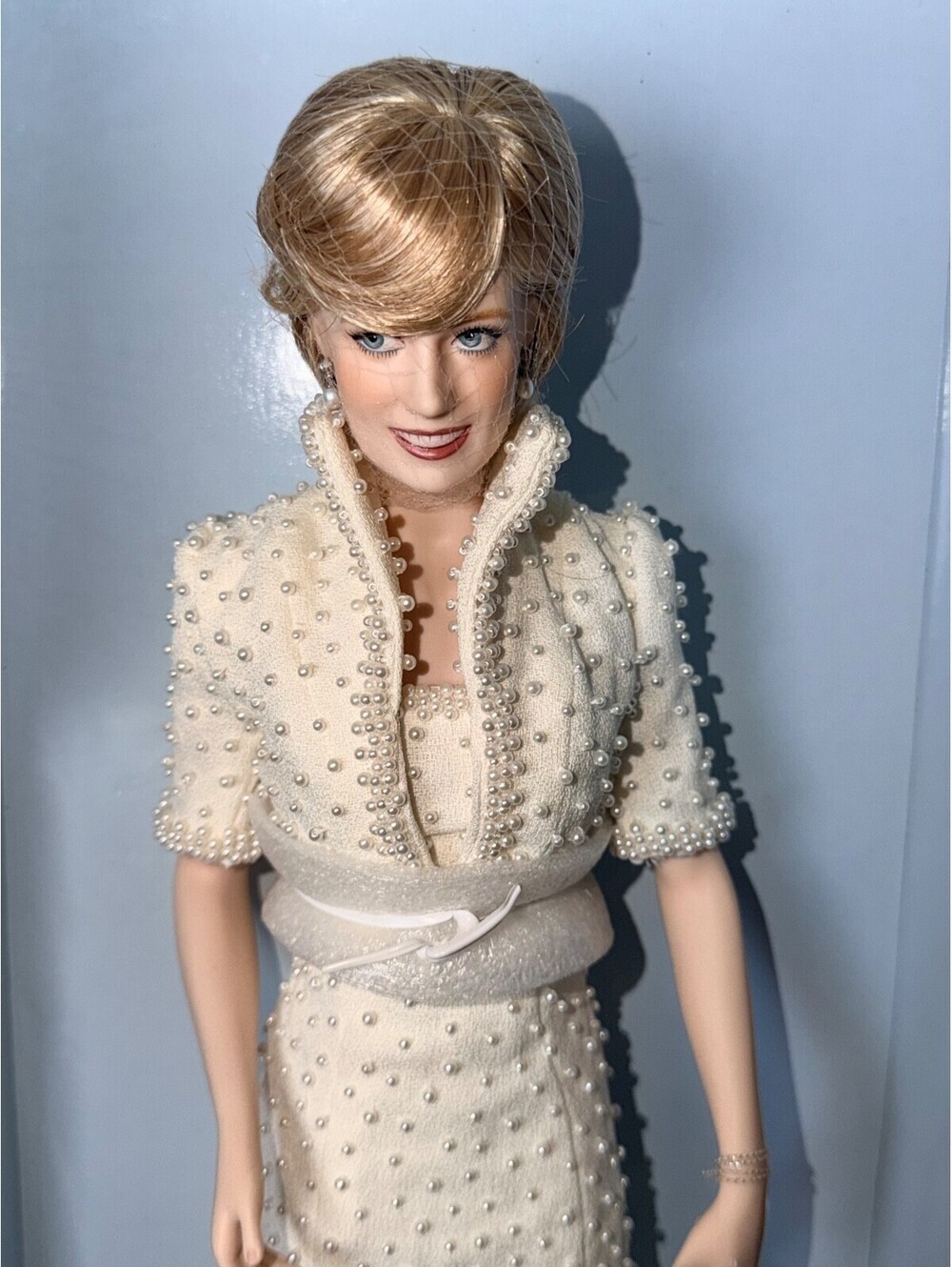 Franklin Mint DIANA Princess of Wales Porcelain Doll WHITE PEARL Elvis DRESS